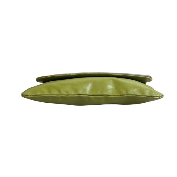 Unbranded Women's Green Leather Snape Closure Makeup Clutch Sz M