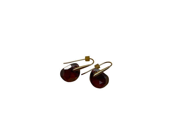 Gold-Plated Drop Earrings With Red Heart-Shaped Crystal Charms