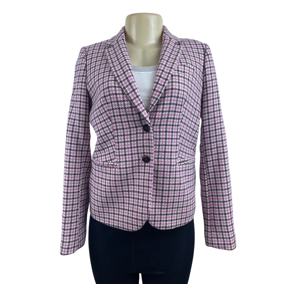 J. Crew Womens Pink Houndstooth Blazer Wool Blend XS China New