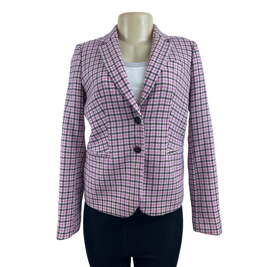 J. Crew Womens Pink Houndstooth Blazer Wool Blend XS China New