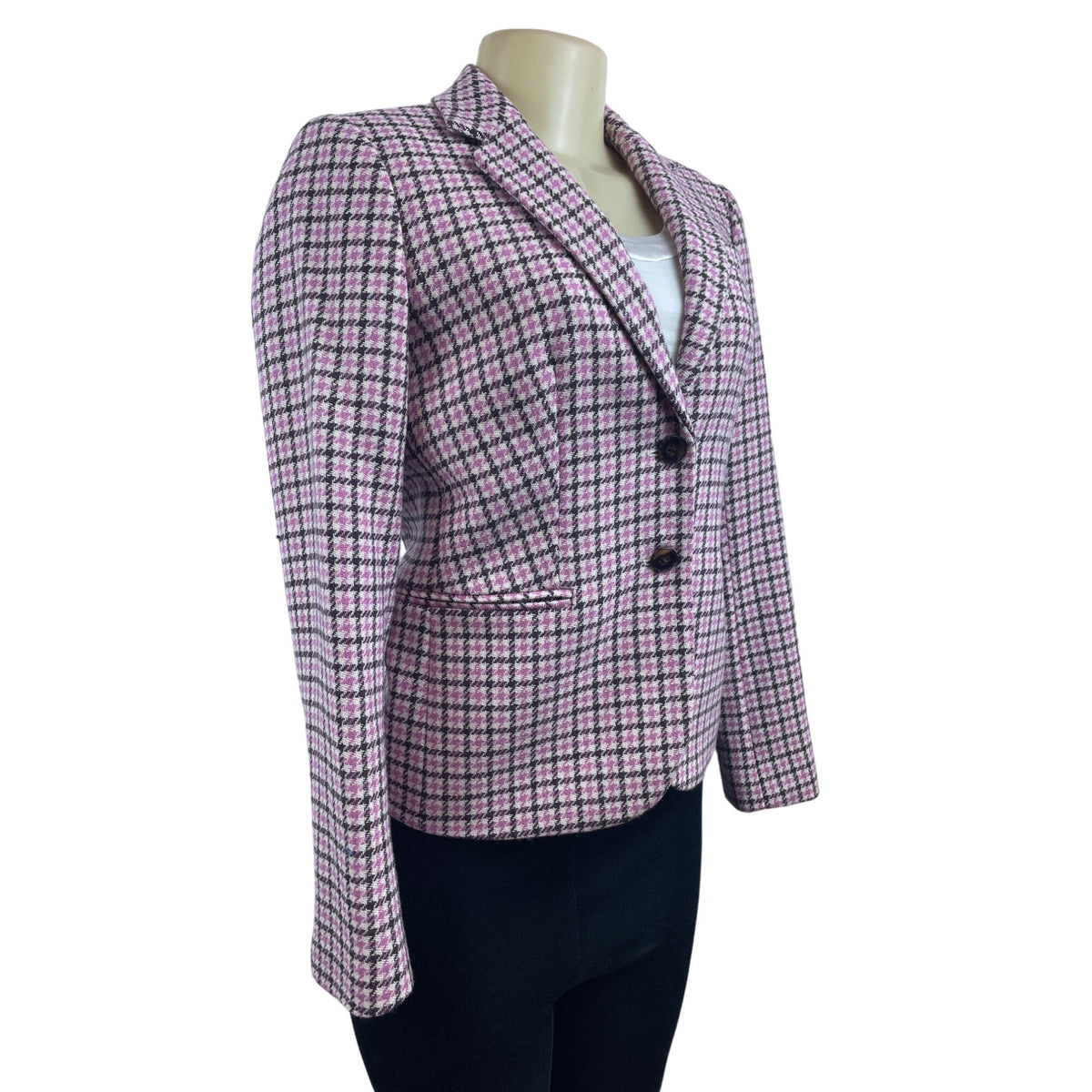 J. Crew Womens Pink Houndstooth Blazer Wool Blend XS China New