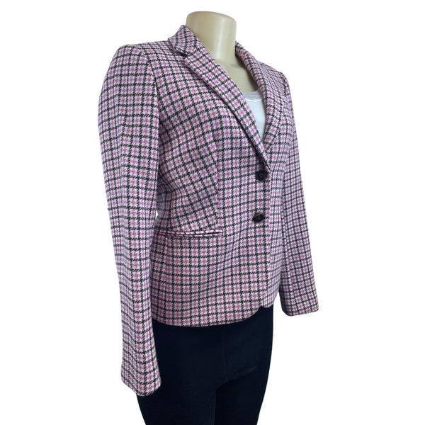 J. Crew Womens Pink Houndstooth Blazer Wool Blend XS China New