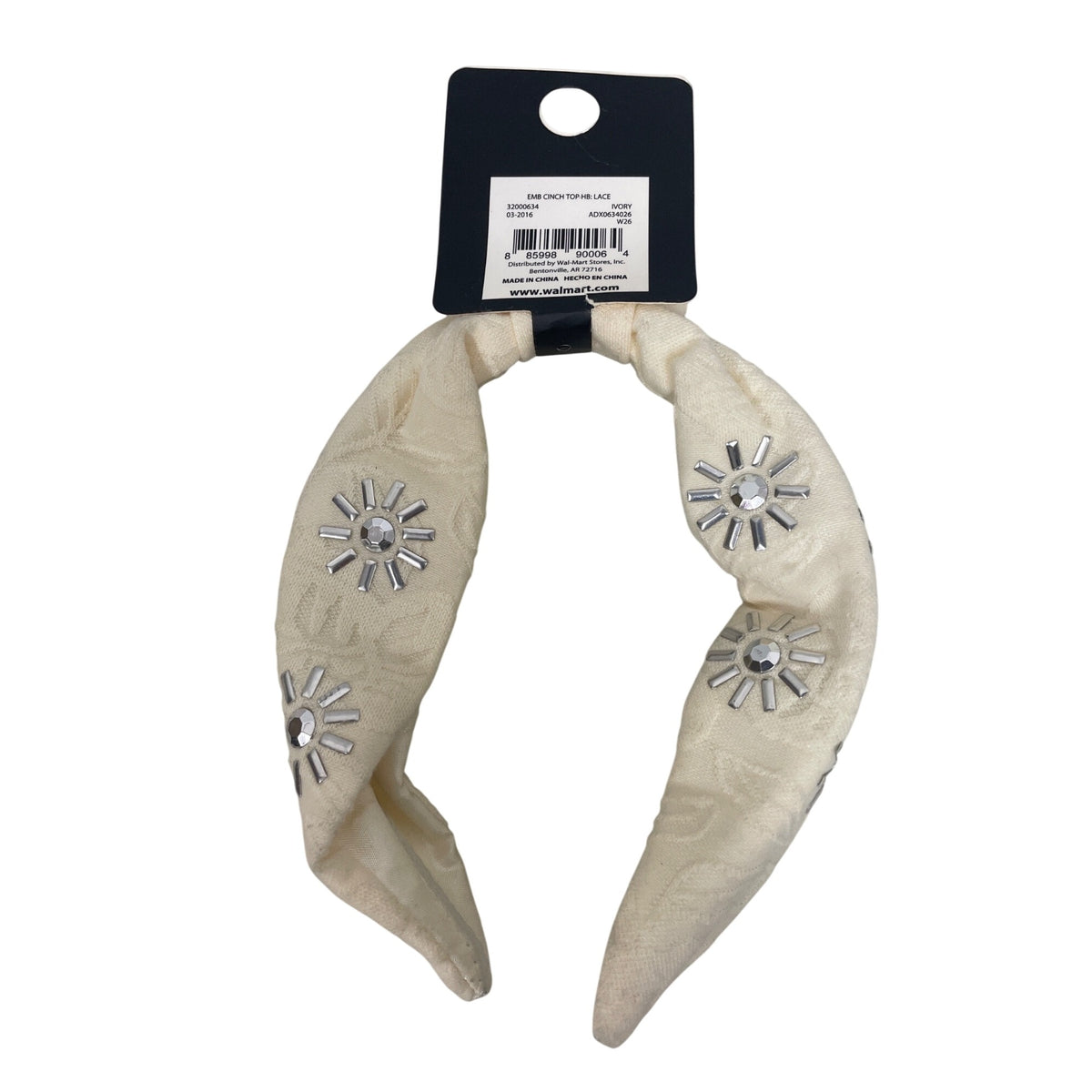 Walmart Womens Ivory Lace Embellished Cinch Headband With Rhinestones One Size