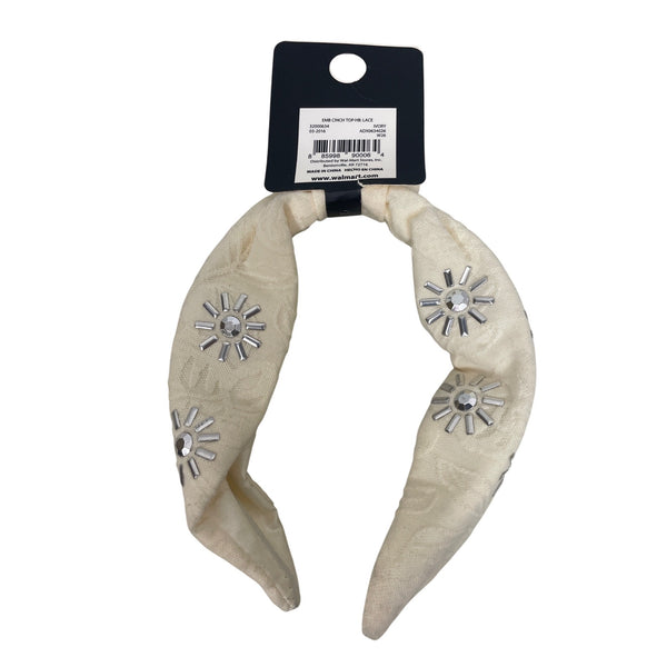 Walmart Womens Ivory Lace Embellished Cinch Headband With Rhinestones One Size