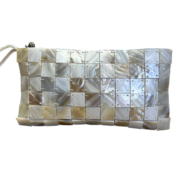 Thanny By Alessandra KT Mother-Of-Pearl Mosaic Zipper & Wrist Strap Clutch Bag