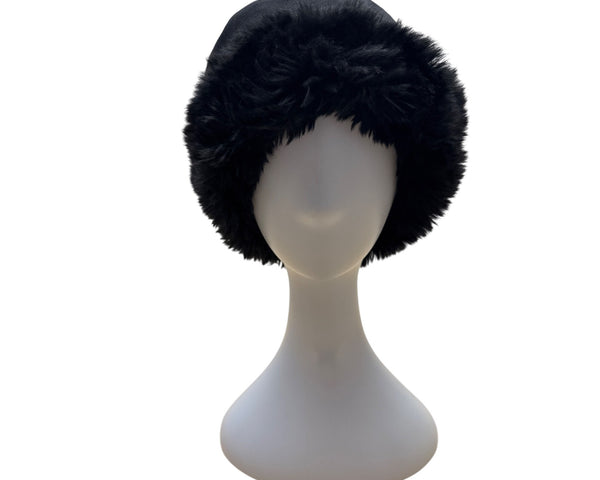 Coldwater Creek Womens Black Faux Fur Winter Bucket Hat