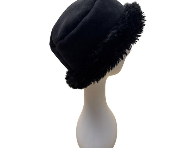 Coldwater Creek Womens Black Faux Fur Winter Bucket Hat