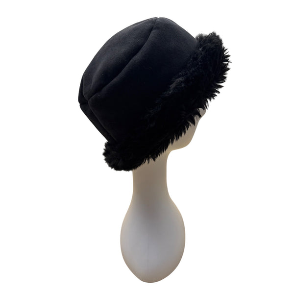 Coldwater Creek Womens Black Faux Fur Winter Bucket Hat