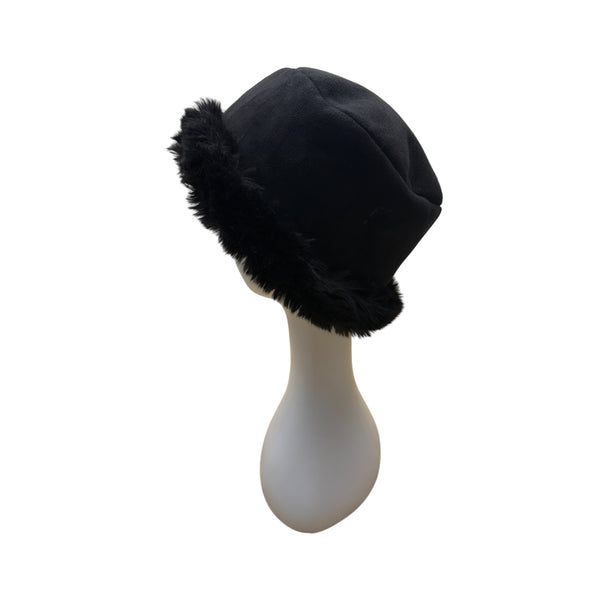 Coldwater Creek Womens Black Faux Fur Winter Bucket Hat