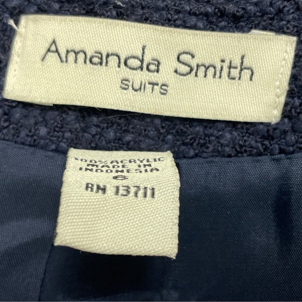 Amanda Smith Women’s Navy Textured Pencil Skirt Fully Lined Back Zip Size 6