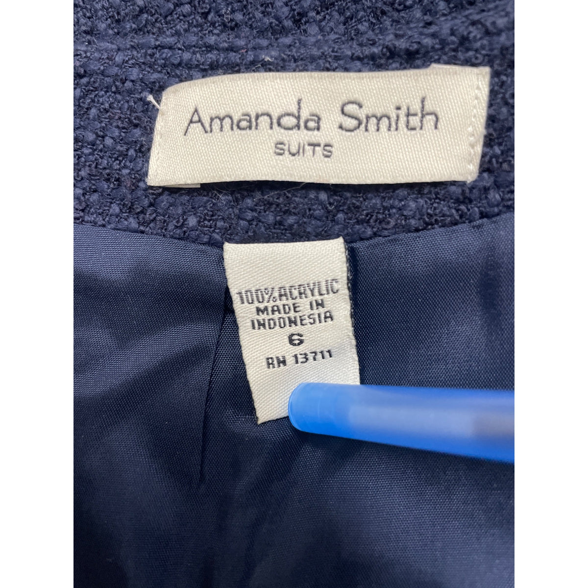 Amanda Smith Women’s Navy Textured Pencil Skirt Fully Lined Back Zip Size 6