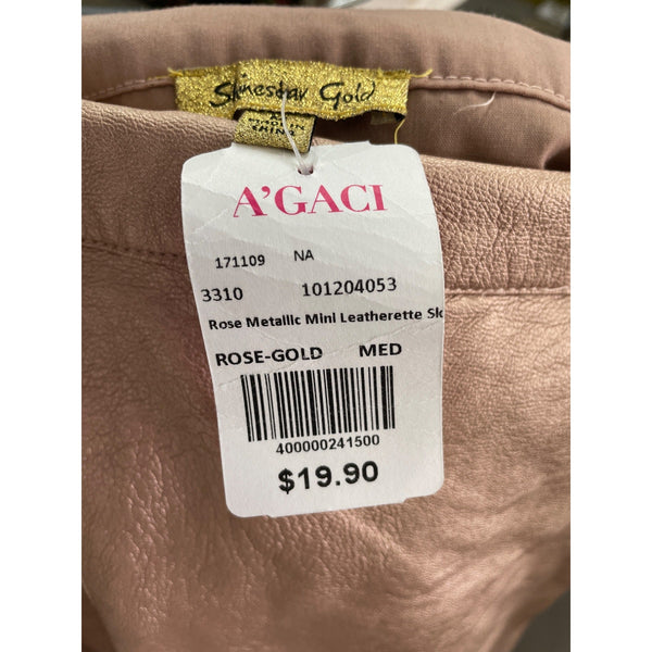 AGaci Womens Rose Gold Leatherette Mini Skirt Medium Shiny Finish Sleek Style NWT