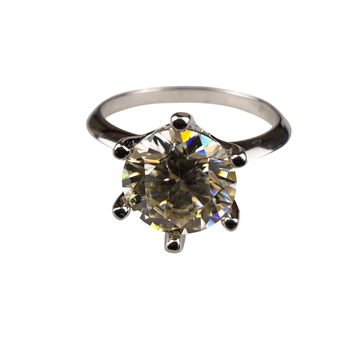 Sterling Silver 925 White Round Cubic Zirconia Solitaire Engagement Ring Size 6.5