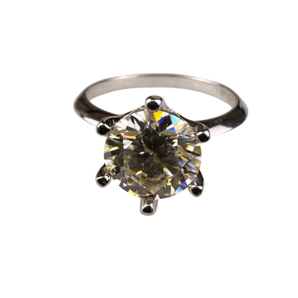 Sterling Silver 925 White Round Cubic Zirconia Solitaire Engagement Ring Size 6.5