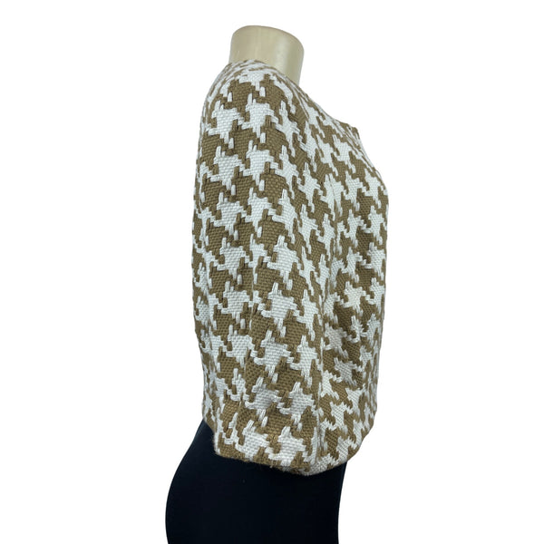 Michael Kors Women’s Brown Houndstooth Camel Cropped Blazer Jacket Sz P/S