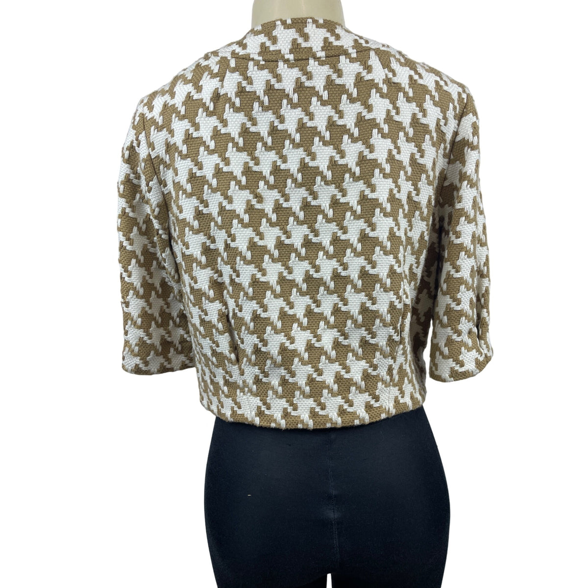 Michael Kors Women’s Brown Houndstooth Camel Cropped Blazer Jacket Sz P/S