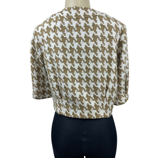 Michael Kors Women’s Brown Houndstooth Camel Cropped Blazer Jacket Sz P/S