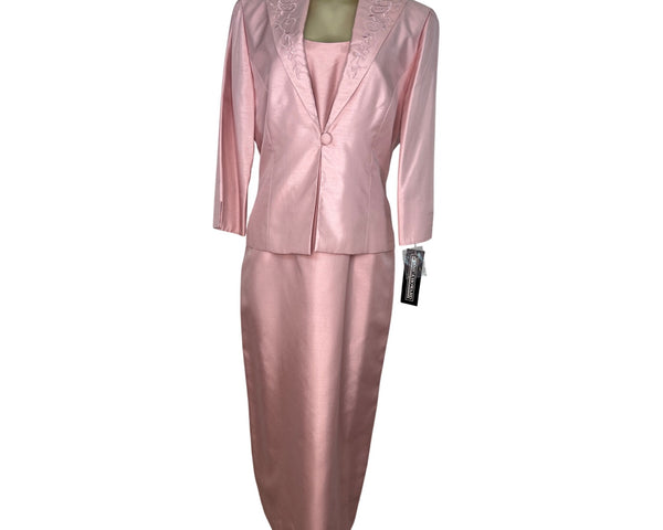 Jessica Howard Womens 2-Piece Pink Embroidered Jacket & Dress Set Size 12 - New