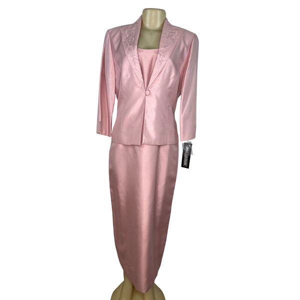 Jessica Howard Womens 2-Piece Pink Embroidered Jacket & Dress Set Size 12 - New