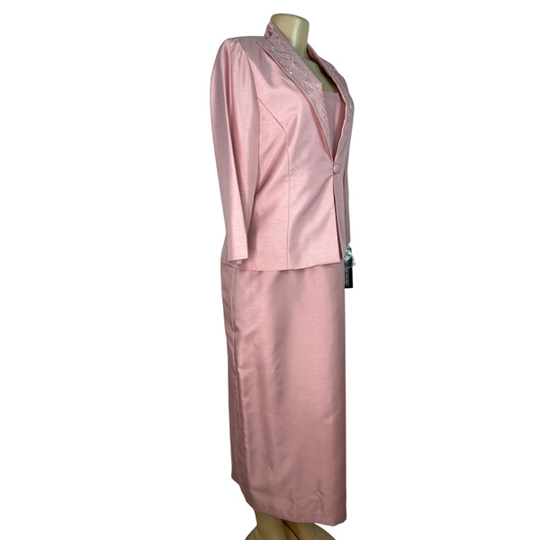 Jessica Howard Womens 2-Piece Pink Embroidered Jacket & Dress Set Size 12 - New