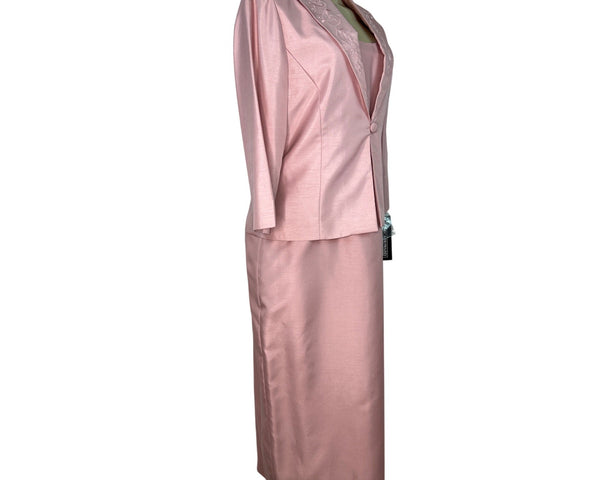 Jessica Howard Womens 2-Piece Pink Embroidered Jacket & Dress Set Size 12 - New