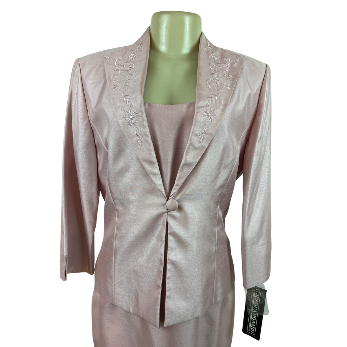 Jessica Howard Womens 2-Piece Pink Embroidered Jacket & Dress Set Size 12 - New