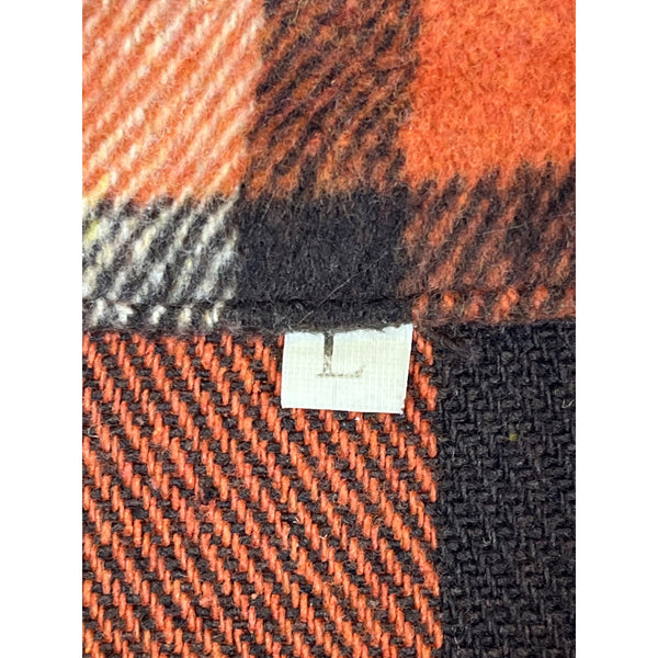 Plaid Women’s Orange/Brown Flannel Long Button-Up Shacket Coat With Pockets Size L
