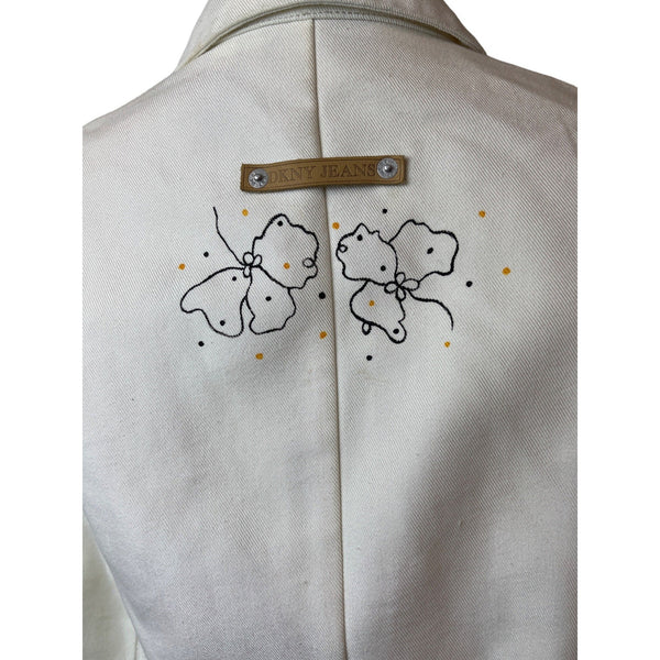 DKNY Jeans Floral Print White Long Sleeve Coat Sz Petite S