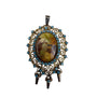 Vintage Gold Tone Victorian Style Pendant Turquoise Porcelain Scene Oval Dangles