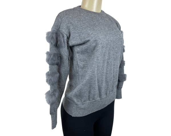 Daily Women's Gray Faux Fur Sleeve Trim Sweater Soft & Cozy Fabric Sz M/L