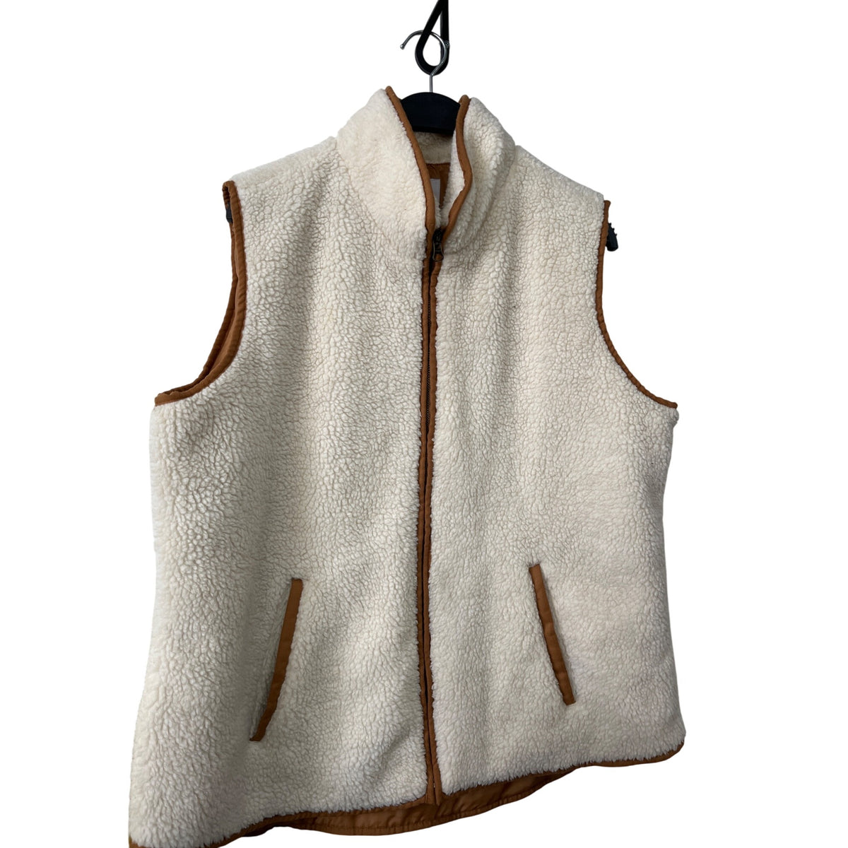 Old Navy Mens Cream Sherpa Zip-Up Vest XL Faux Suede Trim