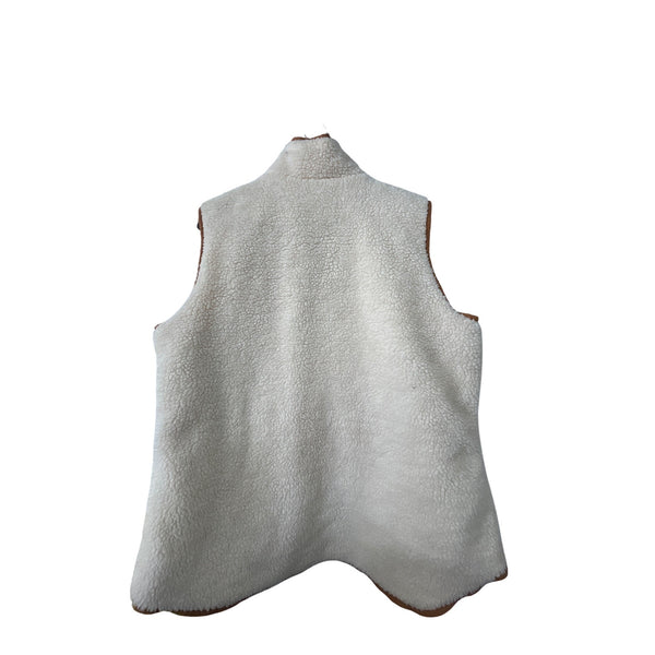 Old Navy Mens Cream Sherpa Zip-Up Vest XL Faux Suede Trim