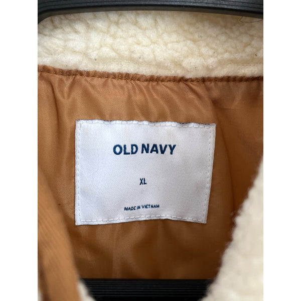 Old Navy Mens Cream Sherpa Zip-Up Vest XL Faux Suede Trim