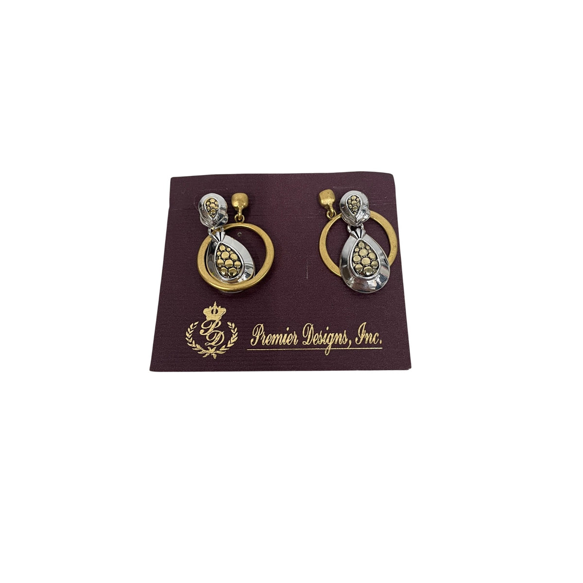 Premier Designs Womens Gold & Silver-Tone Mixed Metal Dangle Earrings On Original Card