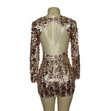 Shein Women’s Rose Gold Sequin Bodycon Long Sleeve Dress Sz XS