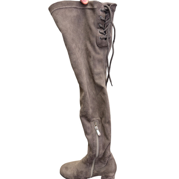 Dream Pairs Womens Taupe Faux Suede Over-The-Knee Lace-Up Boots Size Unknown