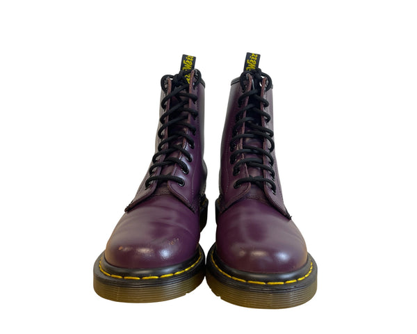Dr. Martens Unisex Purple Smooth 1460 8-Eye Boots Durable Leather Lace-Up UK 6