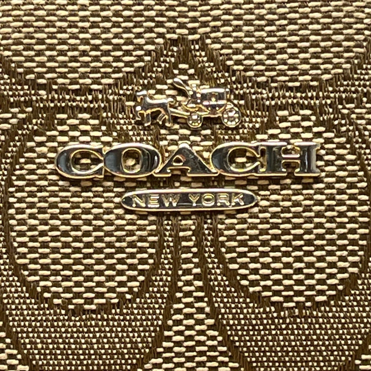 Coach Signature Jacquard & Leather Brown & Gold Zip Closure Wristlet Clutch Bag