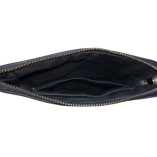 Coach Signature Jacquard & Leather Brown & Gold Zip Closure Wristlet Clutch Bag