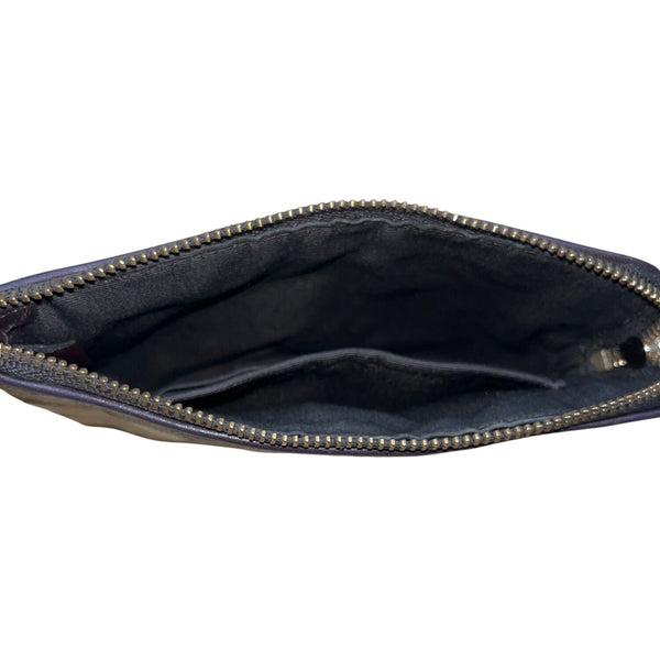 Coach Signature Jacquard & Leather Brown & Gold Zip Closure Wristlet Clutch Bag