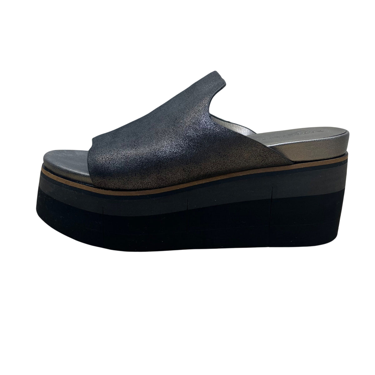 Naked Feet Women’s Metallic Black Leather Upper Flow Platform Sandals Size 8M