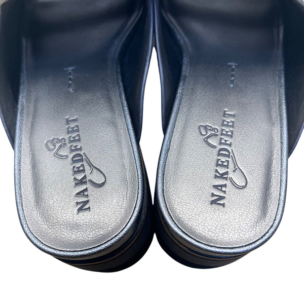 Naked Feet Women’s Metallic Black Leather Upper Flow Platform Sandals Size 8M