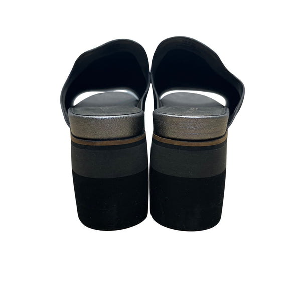 Naked Feet Women’s Metallic Black Leather Upper Flow Platform Sandals Size 8M