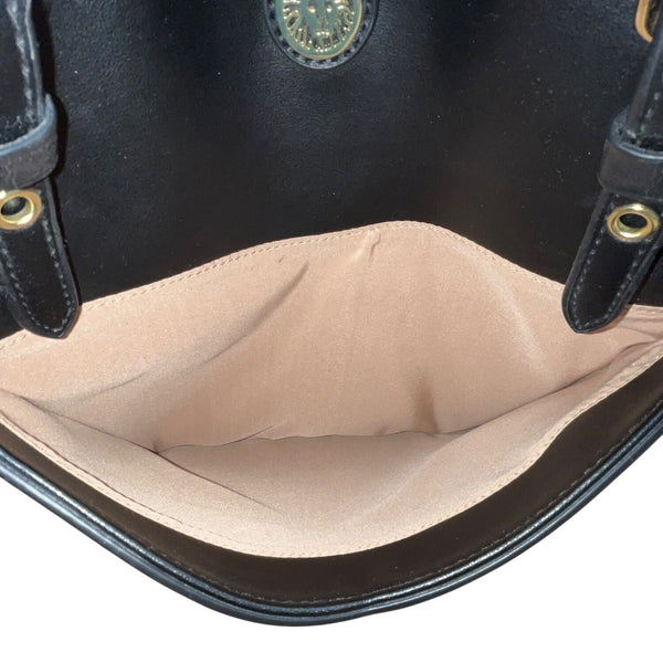 Anne Klein Floral Print Black Faux Leather Gold Accent Zipper Closure Tote Bag