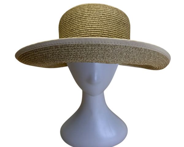 Nine West Womens Natural Straw Sun Hat With Cream Ribbon Accent