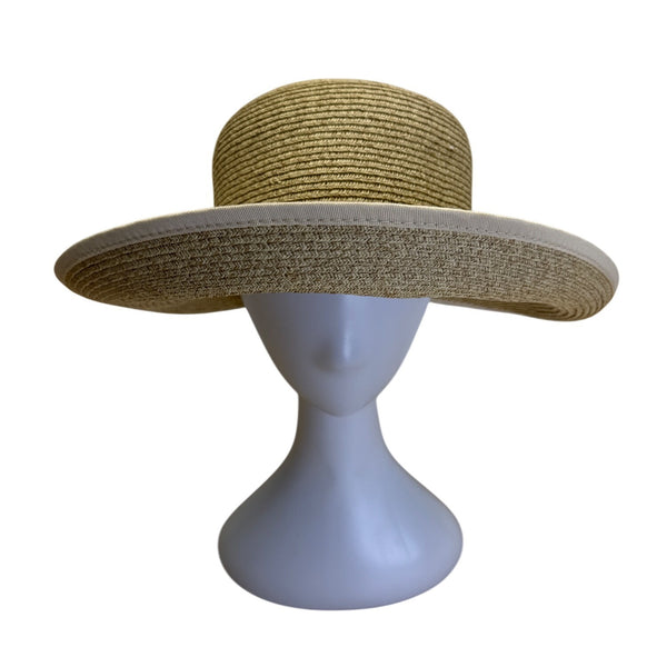 Nine West Womens Natural Straw Sun Hat With Cream Ribbon Accent