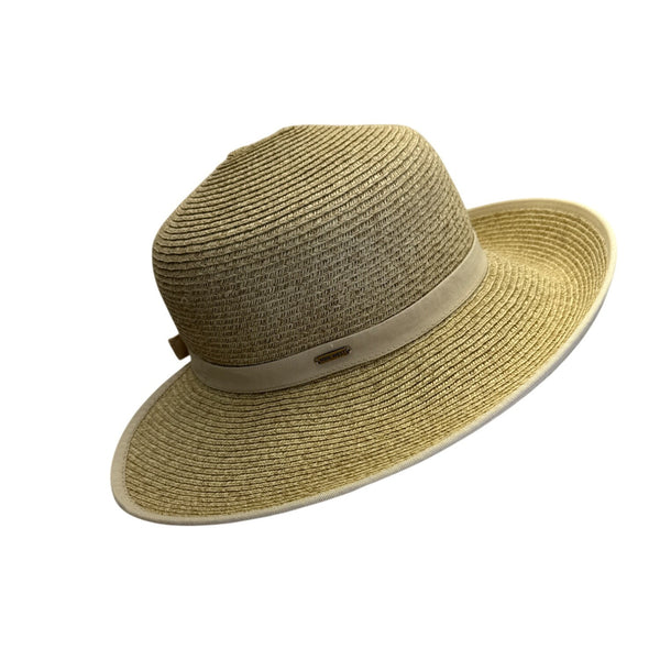 Nine West Womens Natural Straw Sun Hat With Cream Ribbon Accent