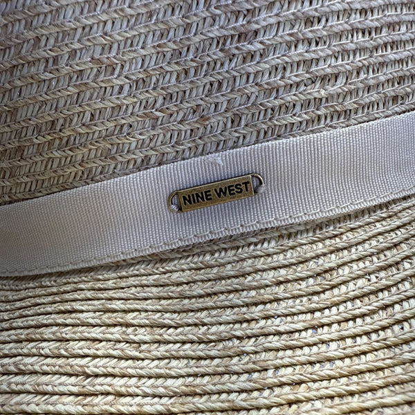Nine West Womens Natural Straw Sun Hat With Cream Ribbon Accent