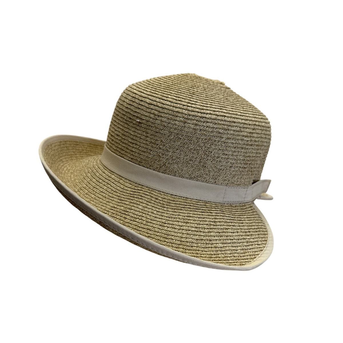 Nine West Womens Natural Straw Sun Hat With Cream Ribbon Accent