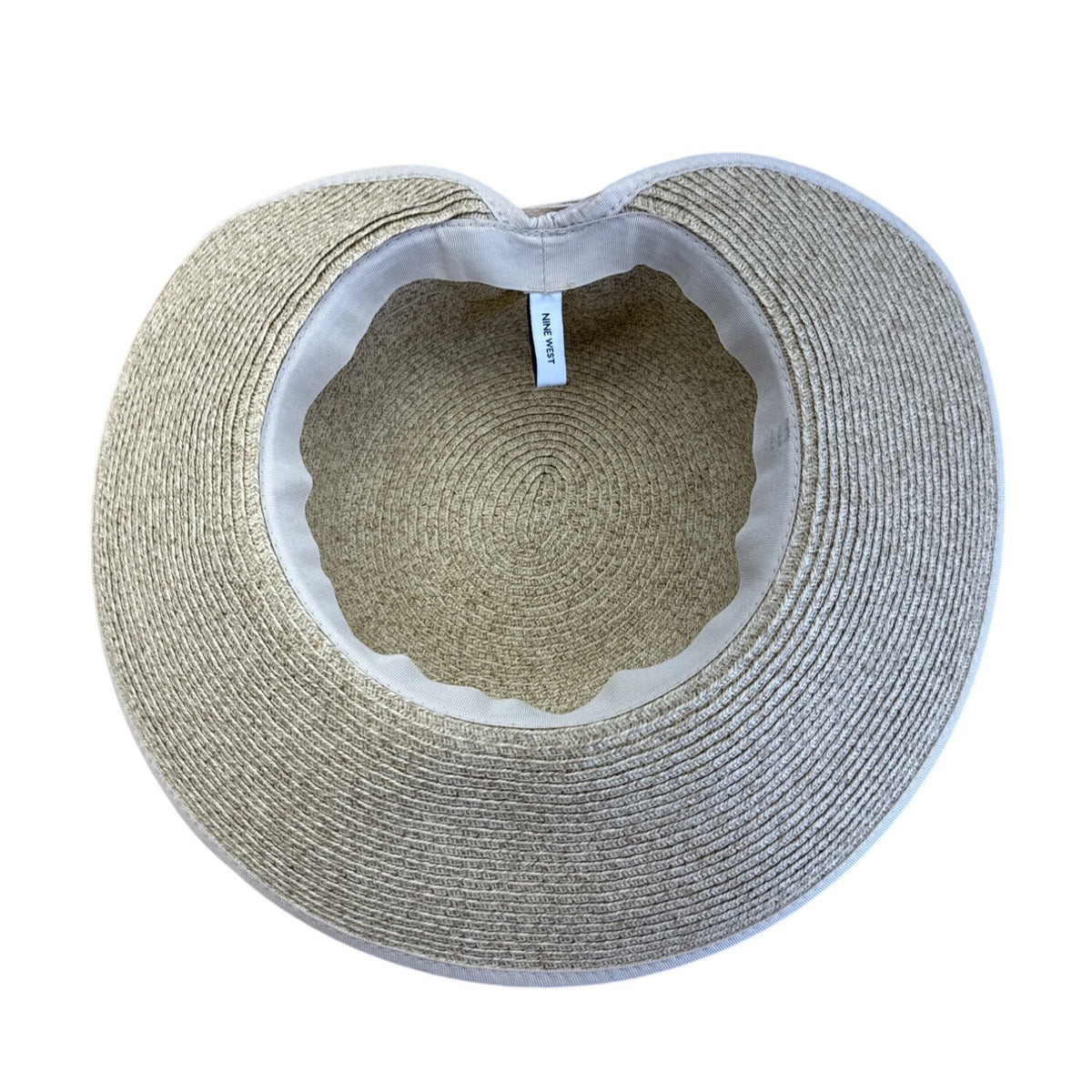 Nine West Womens Natural Straw Sun Hat With Cream Ribbon Accent
